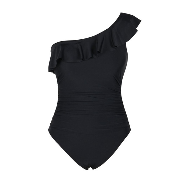 Hilor Women One Piece One Shoulder Ruffle Tummy Control Monokinis Swimsuits - Picture 3 of 5